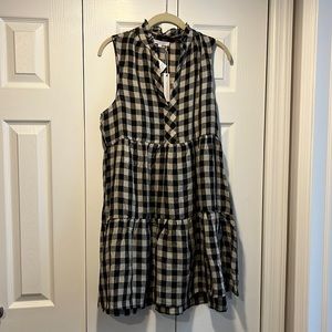 Olivaceous Bland & Beige Gingham Linen Dress NWT